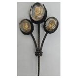 Vintage Black Glass Bead Necklace with 1 in Center Pendant & Cameo Brooch Set