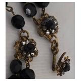 Vintage Black Glass Bead Necklace with 1 in Center Pendant & Cameo Brooch Set