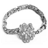 Vintage Rhinestone Bracelet With Floral Center - Butterfly Brooch & Round Brooch (Lot of 3)