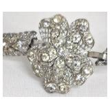 Vintage Rhinestone Bracelet With Floral Center - Butterfly Brooch & Round Brooch (Lot of 3)