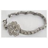 Vintage Rhinestone Bracelet With Floral Center - Butterfly Brooch & Round Brooch (Lot of 3)