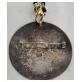 Sterling Silver and Abalone Shell Round Pendant Necklace on 22-Inch Black Braided Chain, 2-Inch Diameter