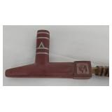 Native American Style Pipestone and Wood Peace or Cermonial Pipe with Blue Bead Wrap & Leather Fringe - 23' Long