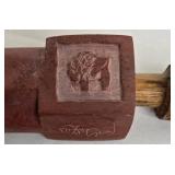 Native American Style Pipestone and Wood Peace or Cermonial Pipe with Blue Bead Wrap & Leather Fringe - 23' Long
