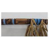 Native American Style Pipestone and Wood Peace or Cermonial Pipe with Blue Bead Wrap & Leather Fringe - 23' Long