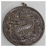 Dragon Pendant - 2-Inch Round Silver-Tone Dragon Medallion