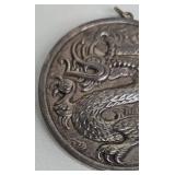 Dragon Pendant - 2-Inch Round Silver-Tone Dragon Medallion