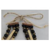Native American Style Featuring Buffalo Bone Beaded and Turquoise Mosaic Pendant, Multi-Strand Bone Beads & Leather Ties