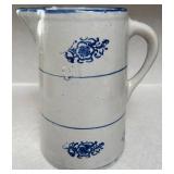 Vintage Stoneware Crock Pitcher - Blue Salt Glaze with Floral Motifs