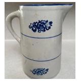 Vintage Stoneware Crock Pitcher - Blue Salt Glaze with Floral Motifs