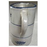 Vintage Stoneware Crock Pitcher - Blue Salt Glaze with Floral Motifs