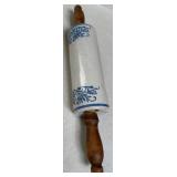 Blue & White Delft-Style Ceramic Rolling Pin - Wood Handle