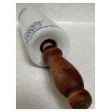 Blue & White Delft-Style Ceramic Rolling Pin - Wood Handle