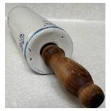Blue & White Delft-Style Ceramic Rolling Pin - Wood Handle