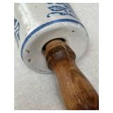Blue & White Delft-Style Ceramic Rolling Pin - Wood Handle