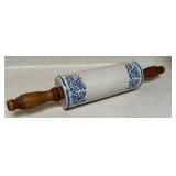 Blue & White Delft-Style Ceramic Rolling Pin - Wood Handle