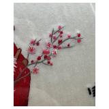 Geisha in Crimson Silk - Hand-Embroidered Framed Silk Tapestry
