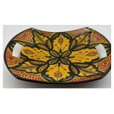 Hand-Painted Ceramic Bowl with Cutout Handles - Yellow Floral Motif