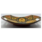 Hand-Painted Ceramic Bowl with Cutout Handles - Yellow Floral Motif