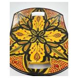 Hand-Painted Ceramic Bowl with Cutout Handles - Yellow Floral Motif