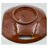 Hand-Painted Ceramic Bowl with Cutout Handles - Yellow Floral Motif