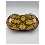 Hand-Painted Ceramic Bowl with Cutout Handles - Yellow Floral Motif