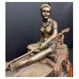 C. M. Russell Signed Bronze Sculpture Girl on Boat