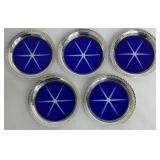 Sterling Silver Rim Blue Glass Coasters - (Lot of 5)