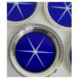 Sterling Silver Rim Blue Glass Coasters - (Lot of 5)