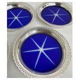 Sterling Silver Rim Blue Glass Coasters - (Lot of 5)