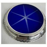 Sterling Silver Rim Blue Glass Coasters - (Lot of 5)