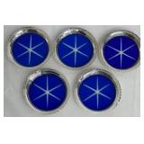 Sterling Silver & Blue Glass Coasters (Lot of 5)