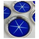 Sterling Silver & Blue Glass Coasters (Lot of 5)