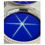 Sterling Silver & Blue Glass Coasters (Lot of 5)