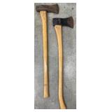 Vintage  Axes - 2 Hand Axes with Wooden Handles, 34' Long Overall