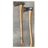 Vintage  Axes - 2 Hand Axes with Wooden Handles, 34' Long Overall