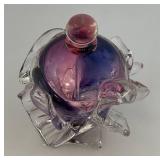 EST. $225.00-$350.00 Very RARE Gail D. Gill Signed High Relief Decoration Hand Blown Glass Perfume Bottle 5' x 5' x 6'