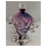 EST. $225.00-$350.00 Very RARE Gail D. Gill Signed High Relief Decoration Hand Blown Glass Perfume Bottle 5' x 5' x 6'