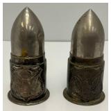 Pair Of WWI Bullet Shell Salt & Pepper Shakers Camp 'Hancock' Augusta Ga 3'