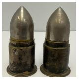 Pair Of WWI Bullet Shell Salt & Pepper Shakers Camp 'Hancock' Augusta Ga 3'