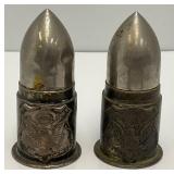 Pair Of WWI Bullet Shell Salt & Pepper Shakers Camp 'Hancock' Augusta Ga 3'