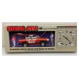 Vintage Man Cave Collectible Strong Arm Gas Charged Lift Supports Sign And Clock (Needs Repair) 12 1/2' x 32 1/2'