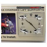Vintage Man Cave Collectible Strong Arm Gas Charged Lift Supports Sign And Clock (Needs Repair) 12 1/2' x 32 1/2'