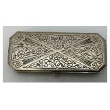 Vintage DOUCETTE Silvertone Art Deco Style Small Hinged Tin/Trinket Box 1' x 2 1/2'