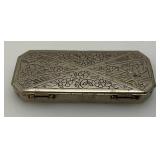 Vintage DOUCETTE Silvertone Art Deco Style Small Hinged Tin/Trinket Box 1' x 2 1/2'