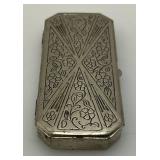 Vintage DOUCETTE Silvertone Art Deco Style Small Hinged Tin/Trinket Box 1' x 2 1/2'