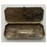 Vintage DOUCETTE Silvertone Art Deco Style Small Hinged Tin/Trinket Box 1' x 2 1/2'