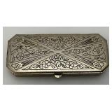 Vintage DOUCETTE Silvertone Art Deco Style Small Hinged Tin/Trinket Box 1' x 2 1/2'