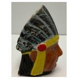 Vintage 1930's-40's Native American Chief Ceramic Toothpick Holder/Match Safe 2' x 2 1/2' x 3 1/2'