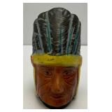 Vintage 1930's-40's Native American Chief Ceramic Toothpick Holder/Match Safe 2' x 2 1/2' x 3 1/2'